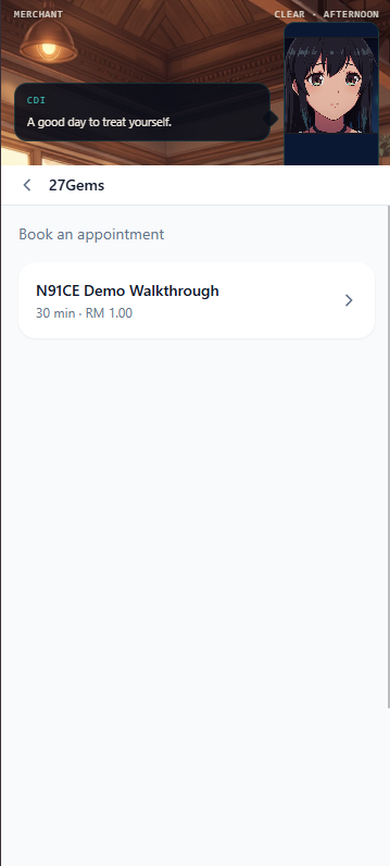 Customer-facing booking page listing a bookable service