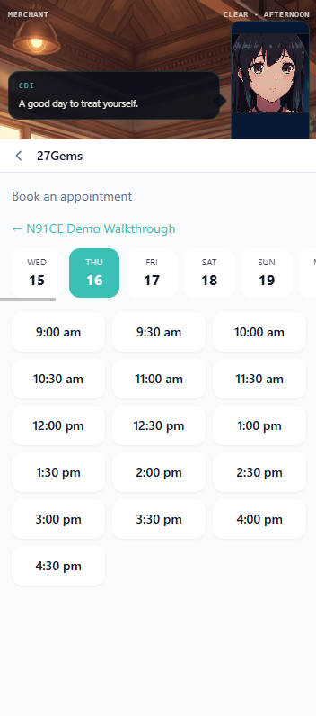 Customer-facing time slot picker for booking an appointment