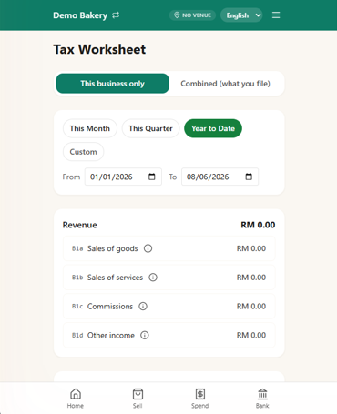 N91CE tax worksheet showing Form B line items